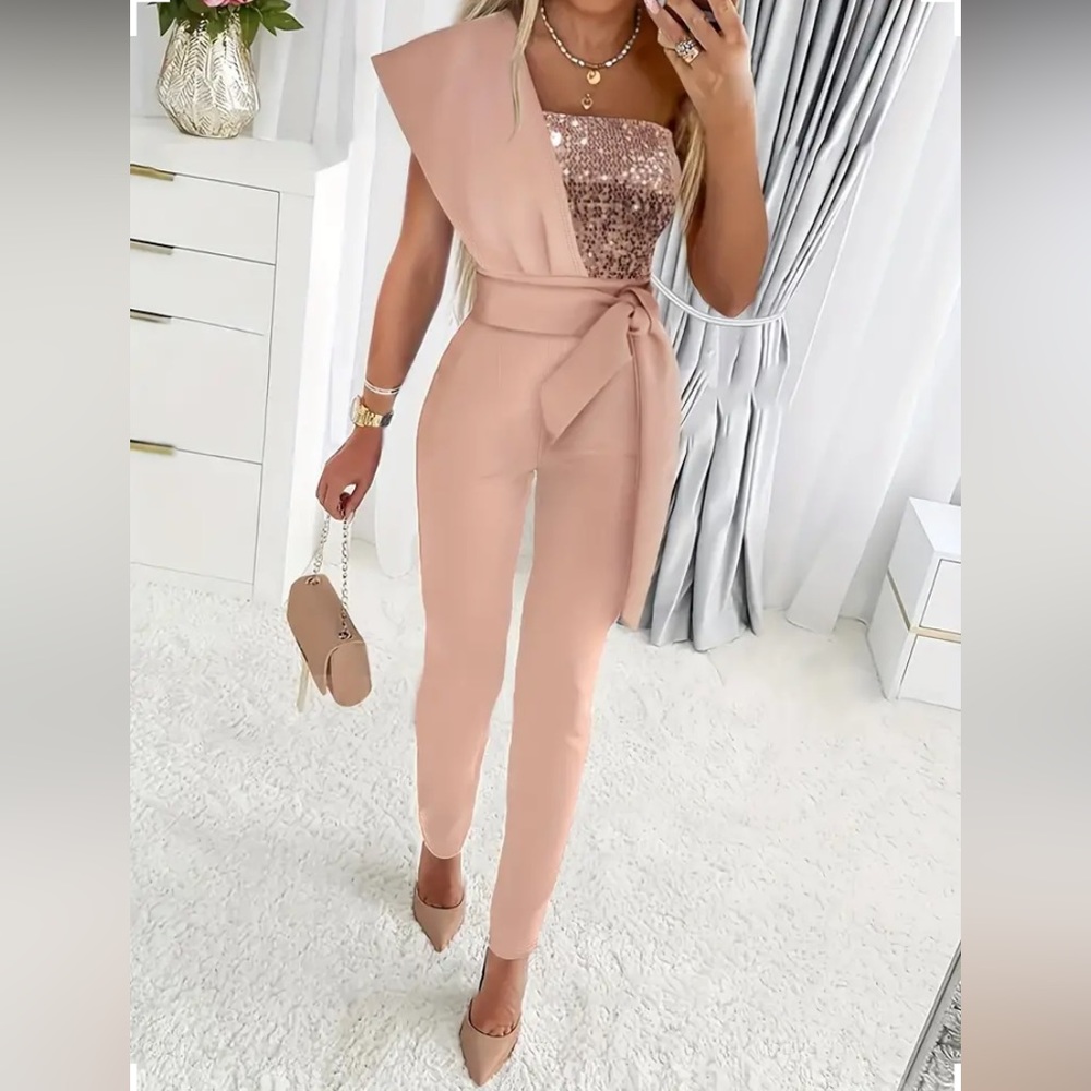 Sequin One Shoulder Jumpsuit